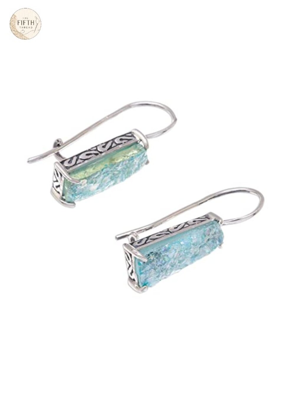 Handcrafted Sterling Silver Drop Earrings Roman Glass Thailand